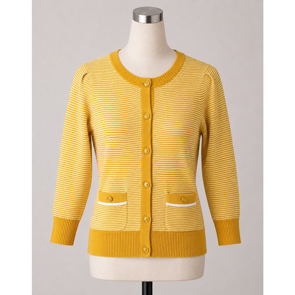 Juicy Couture Cardigan Sweater Mustard Yellow Stripes Collegiate Prep S